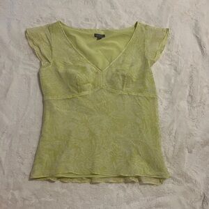 Ann Taylor Light Green Sheer V-Neck Blouse